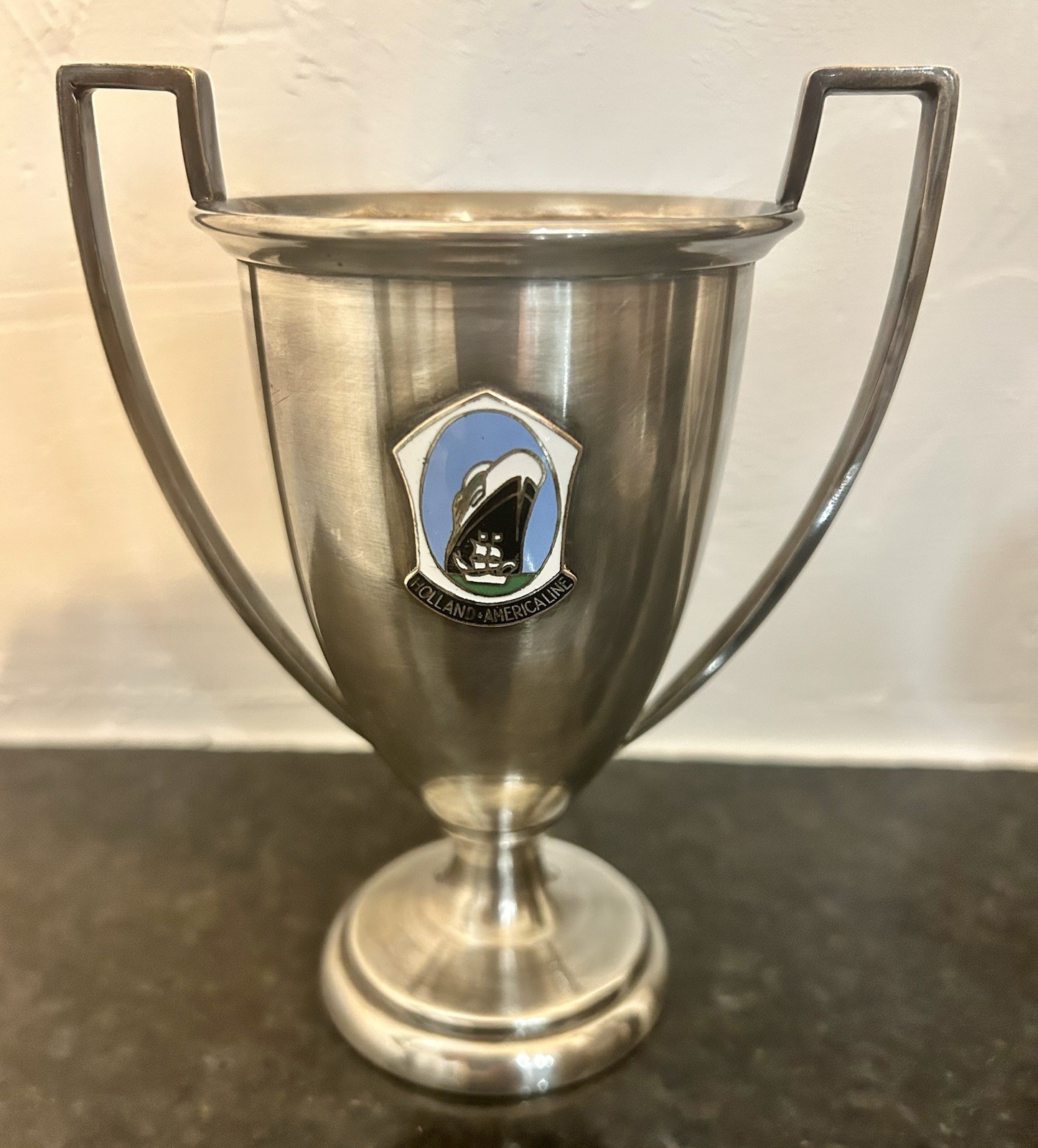 VTG 1930s HOLLAND AMERICA LINE Silverplate Loving Cup Trophy Art Deco Enameled