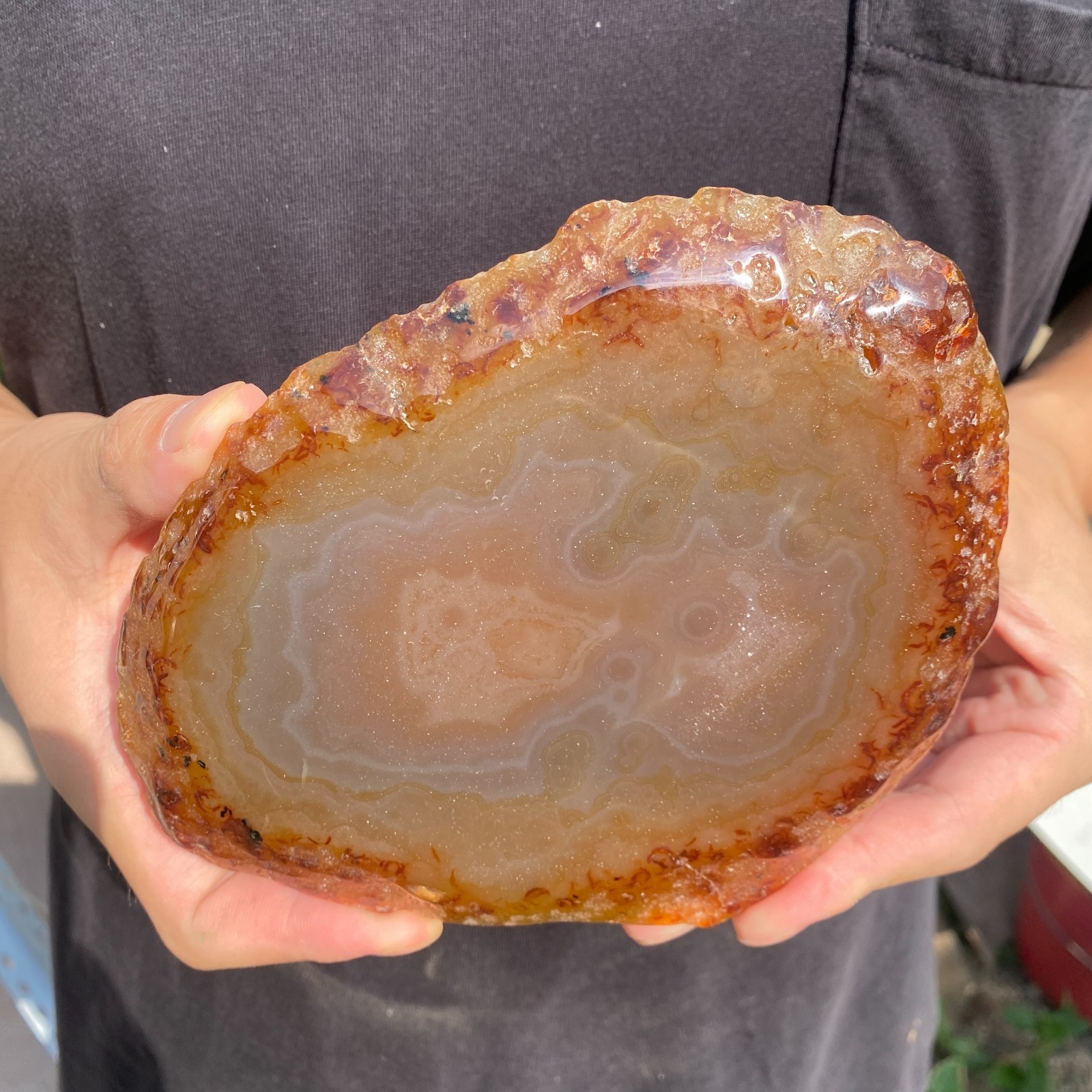 0.9lb Natural striped agate quartz crystal slice rough mineral specimen