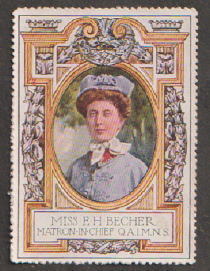 Miss E. H. Becher Matron-in-Chief Q.A.I.M.N.S. vintage poster stamp
