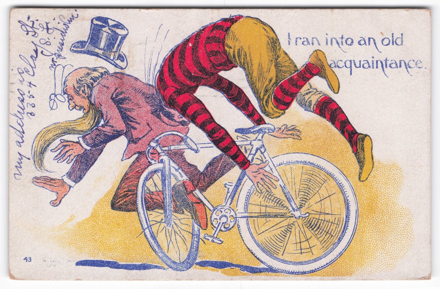 Antique 1909 Humor Postcard Bicycle Crash I Ran Into An Old Acquaintance Antique 1909 Humor Postcard Bicycle Crash I Ran Into An Old Acquaintance