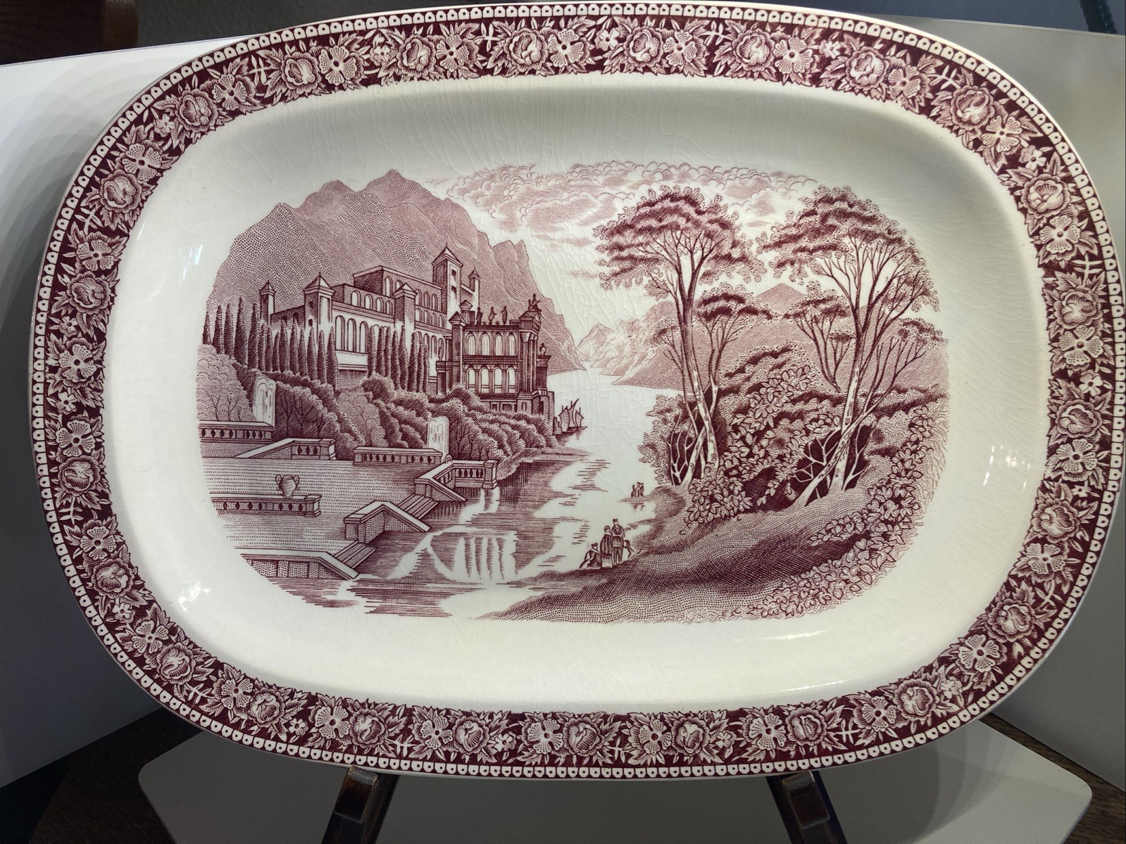 Vintage Red Staffordshire Myott Cambridge Old England Ironstone Serving Platter