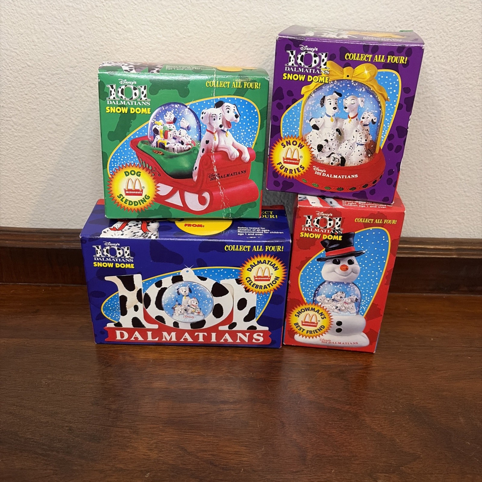 McDonald’s 1996 Disney Snow Domes 101 Dalmatians Complete Set Of 4 New In Box