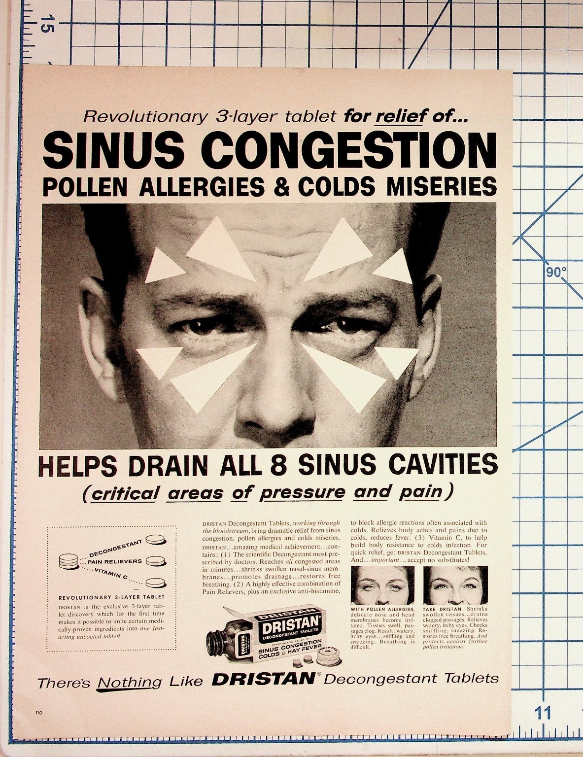 Vintage 1960s DRISTAN Sinus Congestion Allergy Cold Medicine Print Ad Vintage 1960s DRISTAN Sinus Congestion Allergy Cold Medicine Print Ad