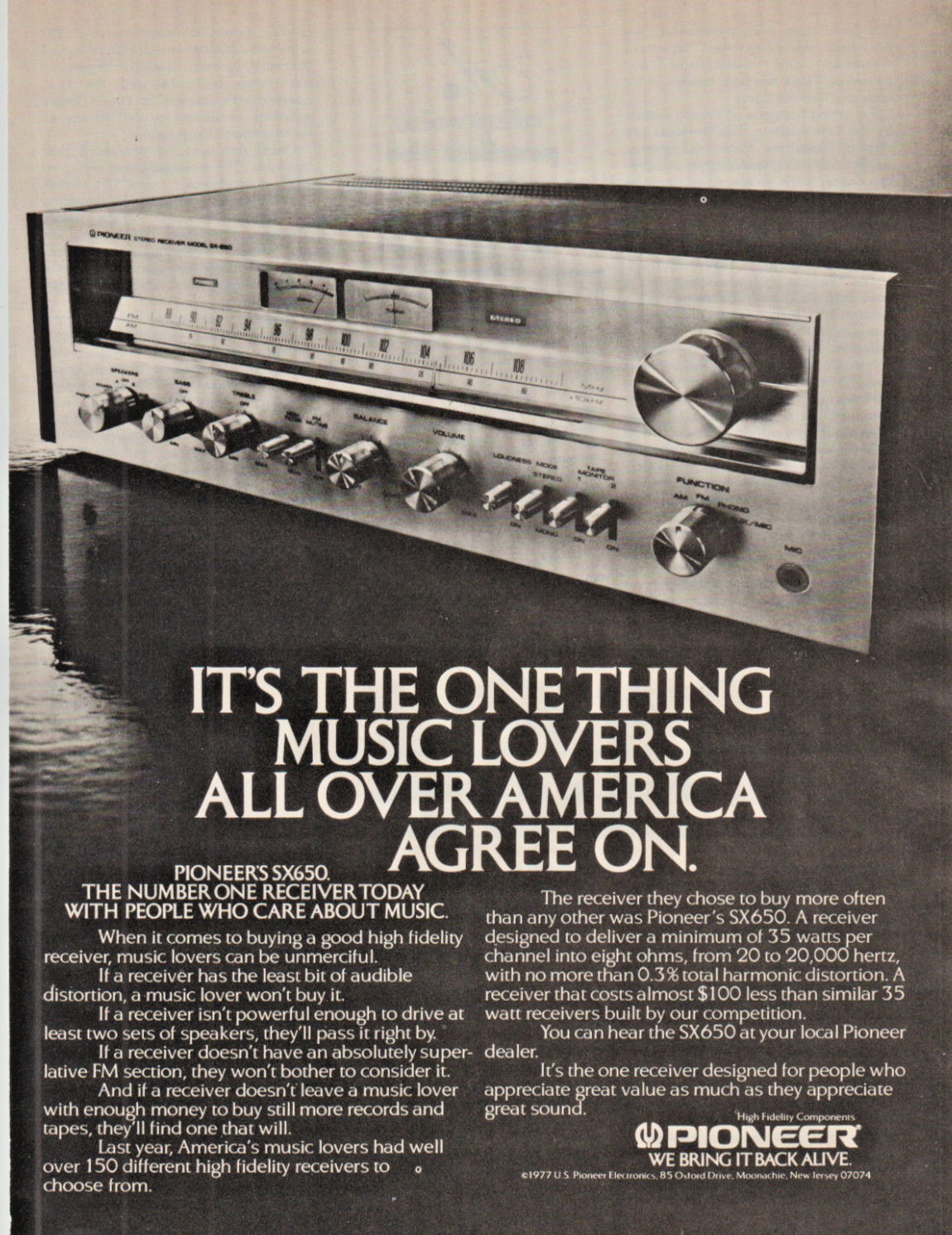 1978 Pioneer Print Ad 7.5\