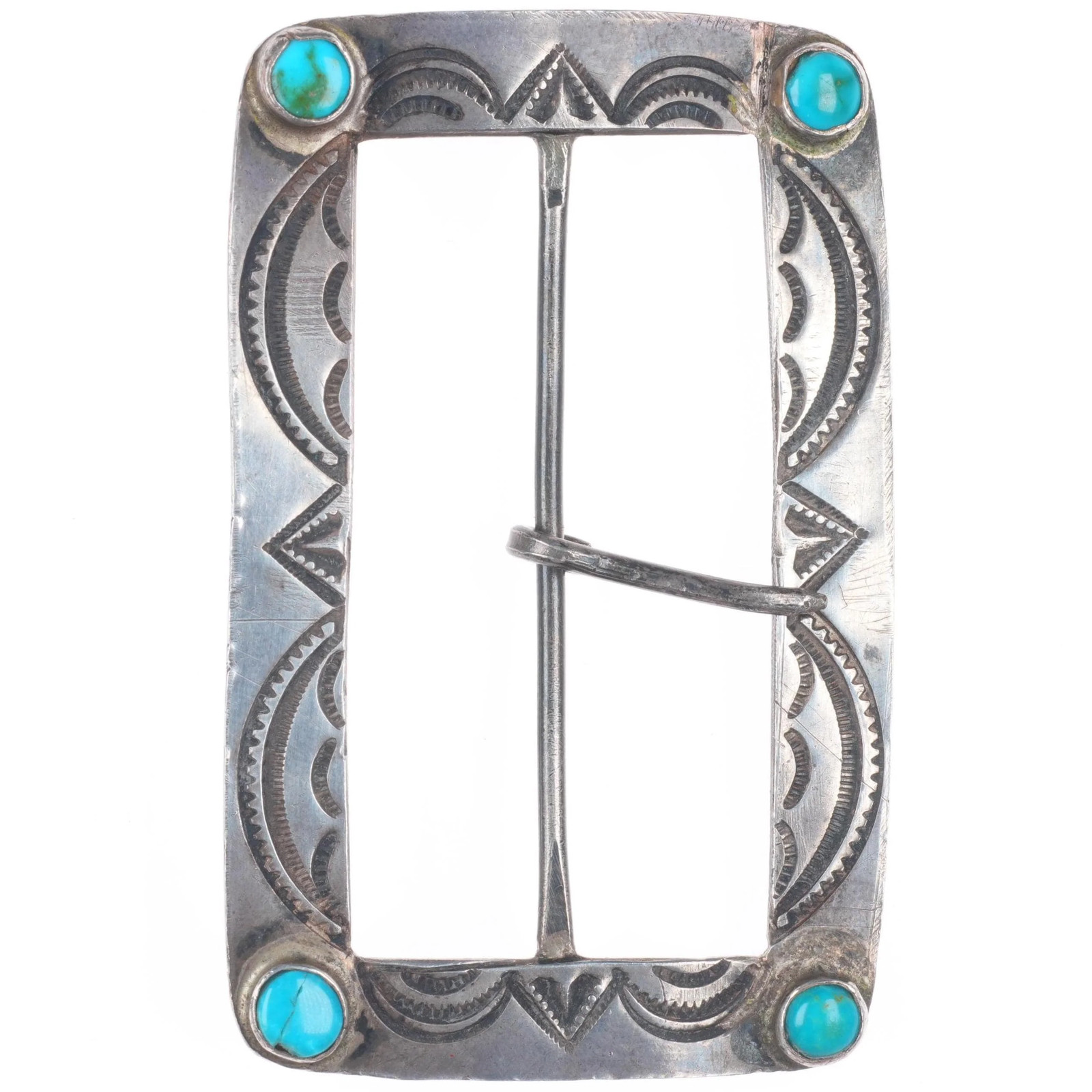 c1940's vintage Navajo hand stamped sterling silver belt buckle with turquoise c1940's vintage Navajo hand stamped sterling silver belt buckle with turquoise