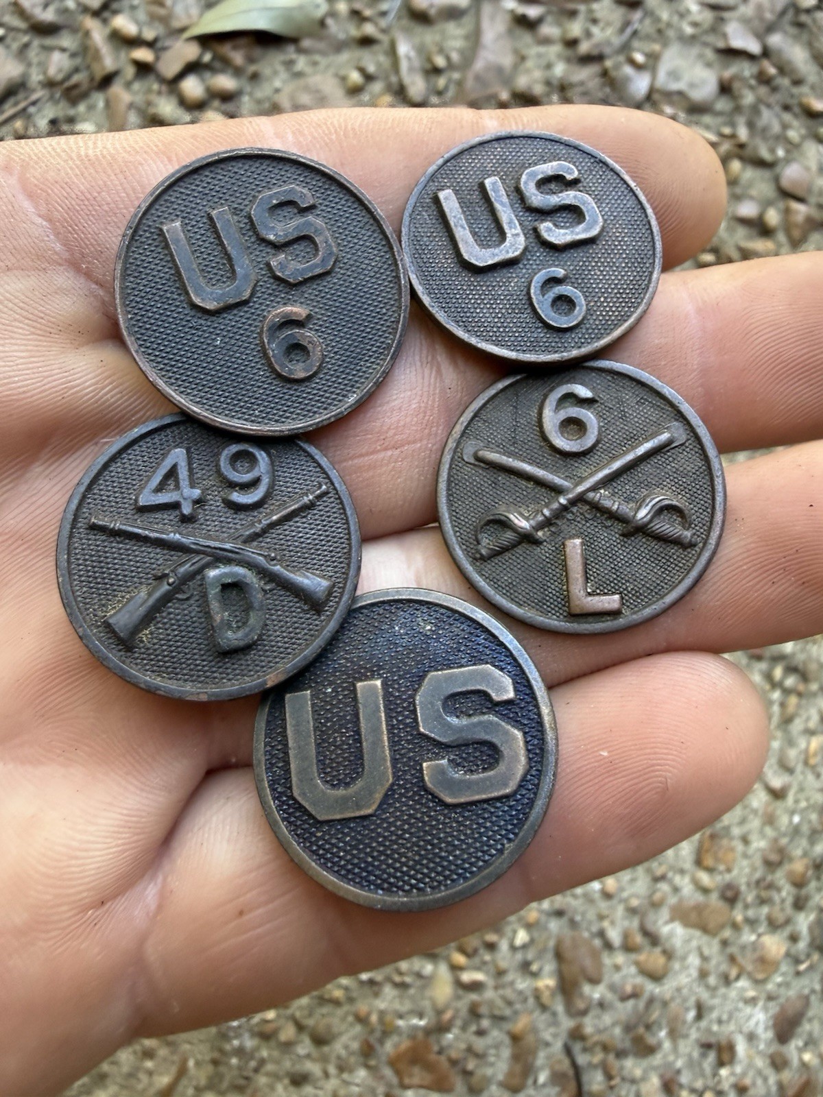 Lot Of 5 WW1 Era US Army Uniform Collar Discs 6th Cavalry & More