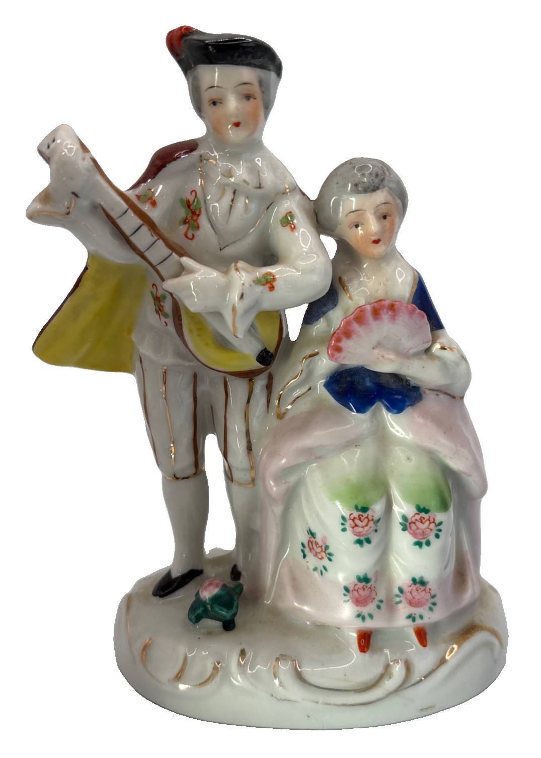 Vintage Occupied Japan Porcelain Colonial Couple Figurine Mandolin Lute Fan 5.5”