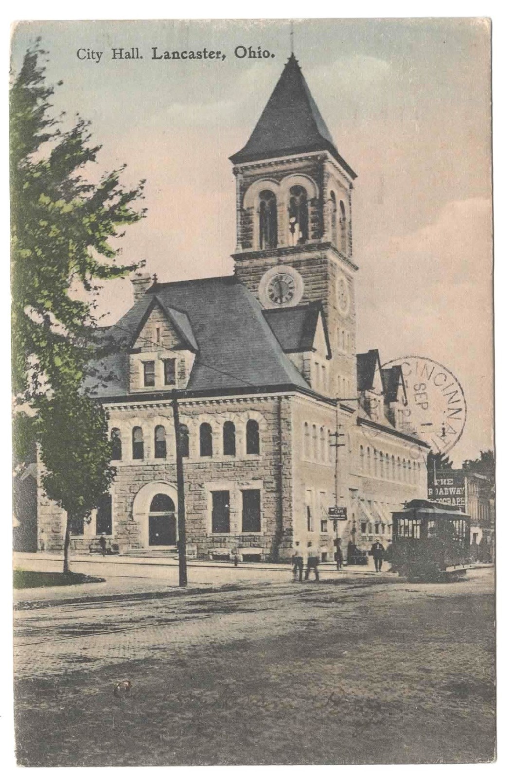 Vtg. 1908 Posted German Postcard City Hall, Lancaster, Ohio with Streetcar Vtg. 1908 Posted German Postcard City Hall, Lancaster, Ohio with Streetcar