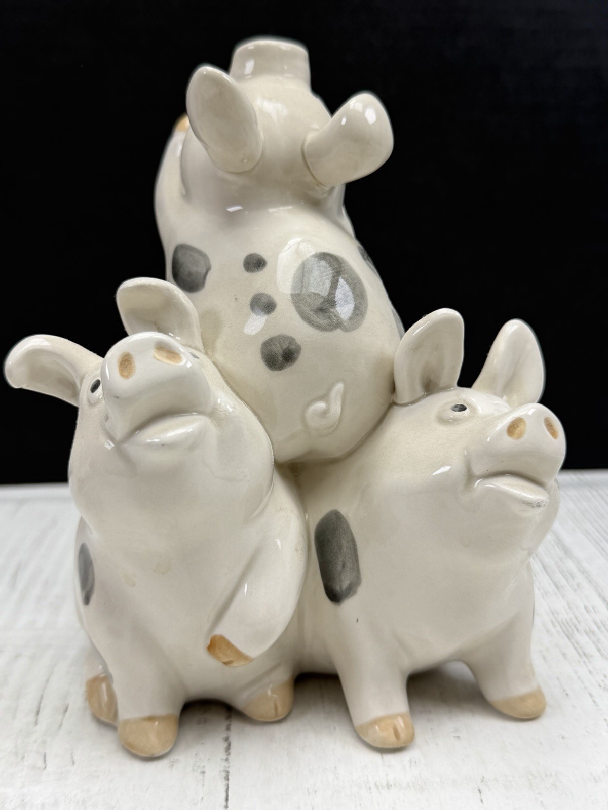 Vintage Omnibus OCI Japan Stacked Pigs Figurine 7” Pig Pile Porcelain