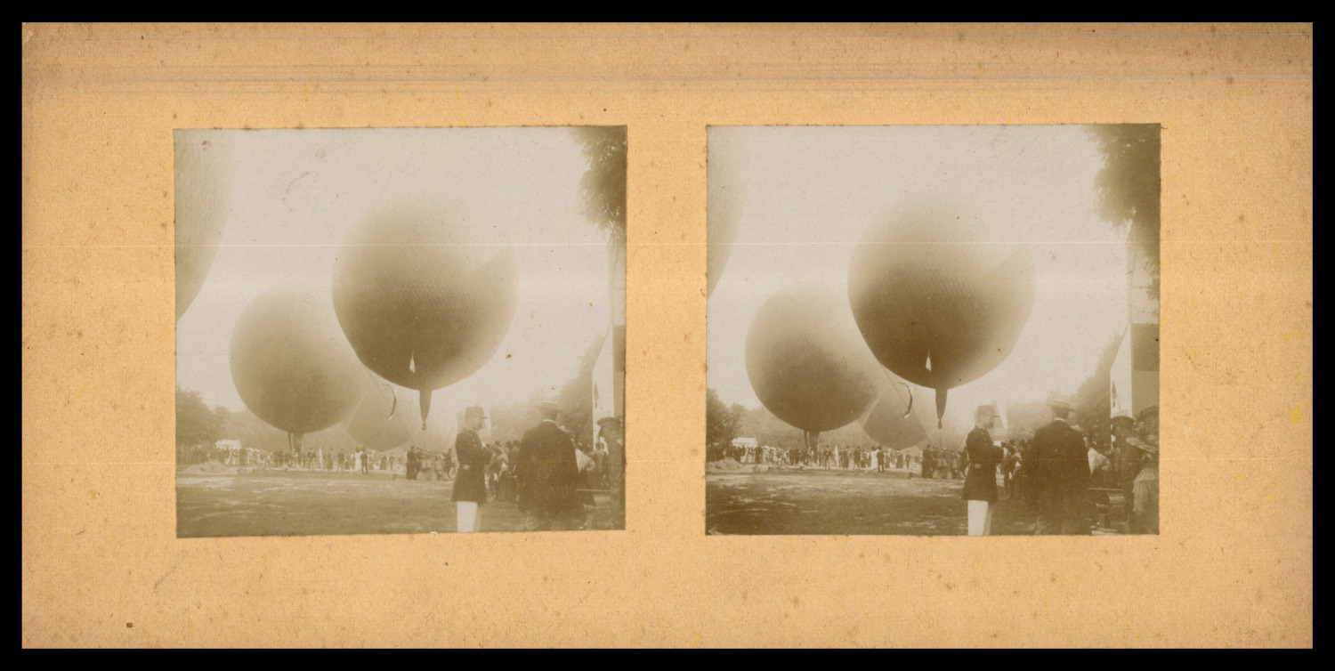 Military Balloons, ca.1890, Stereo Vintage Stereo Print, d'e Print