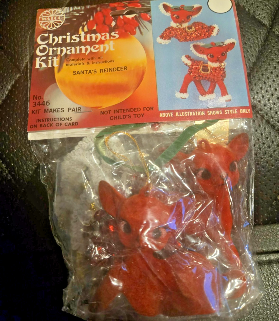 Walco Vintage 1976 Christmas Ornament Kit Flocked Santa's Reindeer Pair  NEW NOS