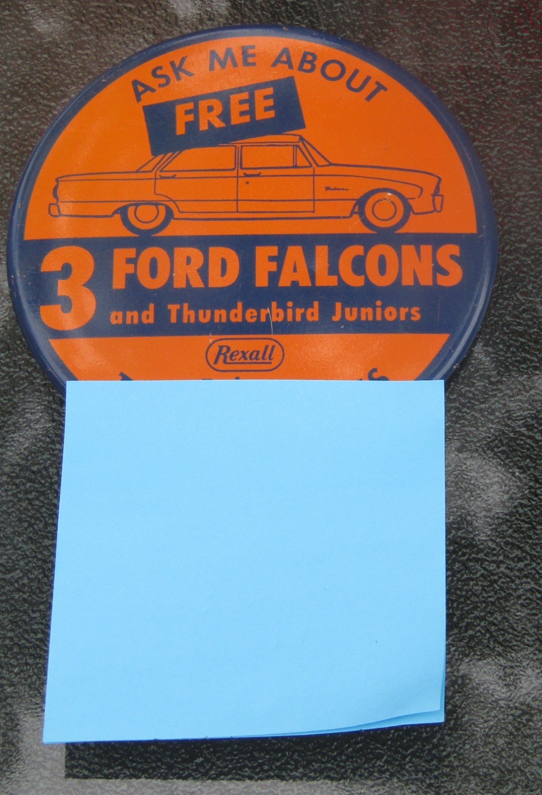 1960s REXALL Drugstore Ford Falcon And Thunderbird Juniors Employee Button Rare