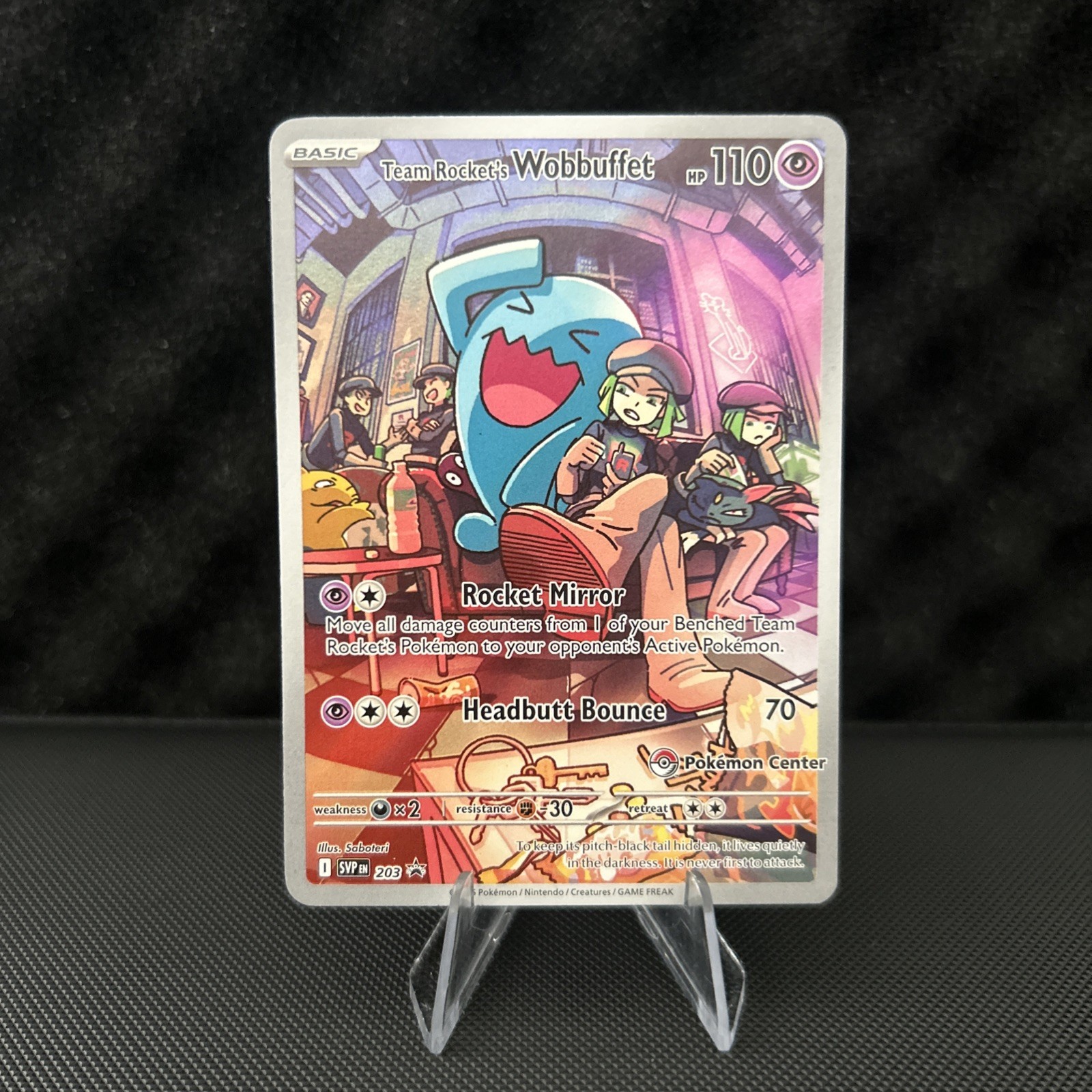 Pokemon TCG Team Rocket's Wobbuffet Pokemon Center 203 Holo S& V Promo Stamped