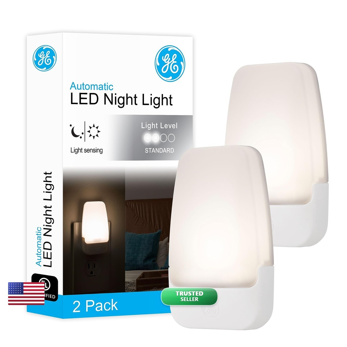 GE Plug In Night Light Dusk To Dawn Sensor, 2 Pack 30966