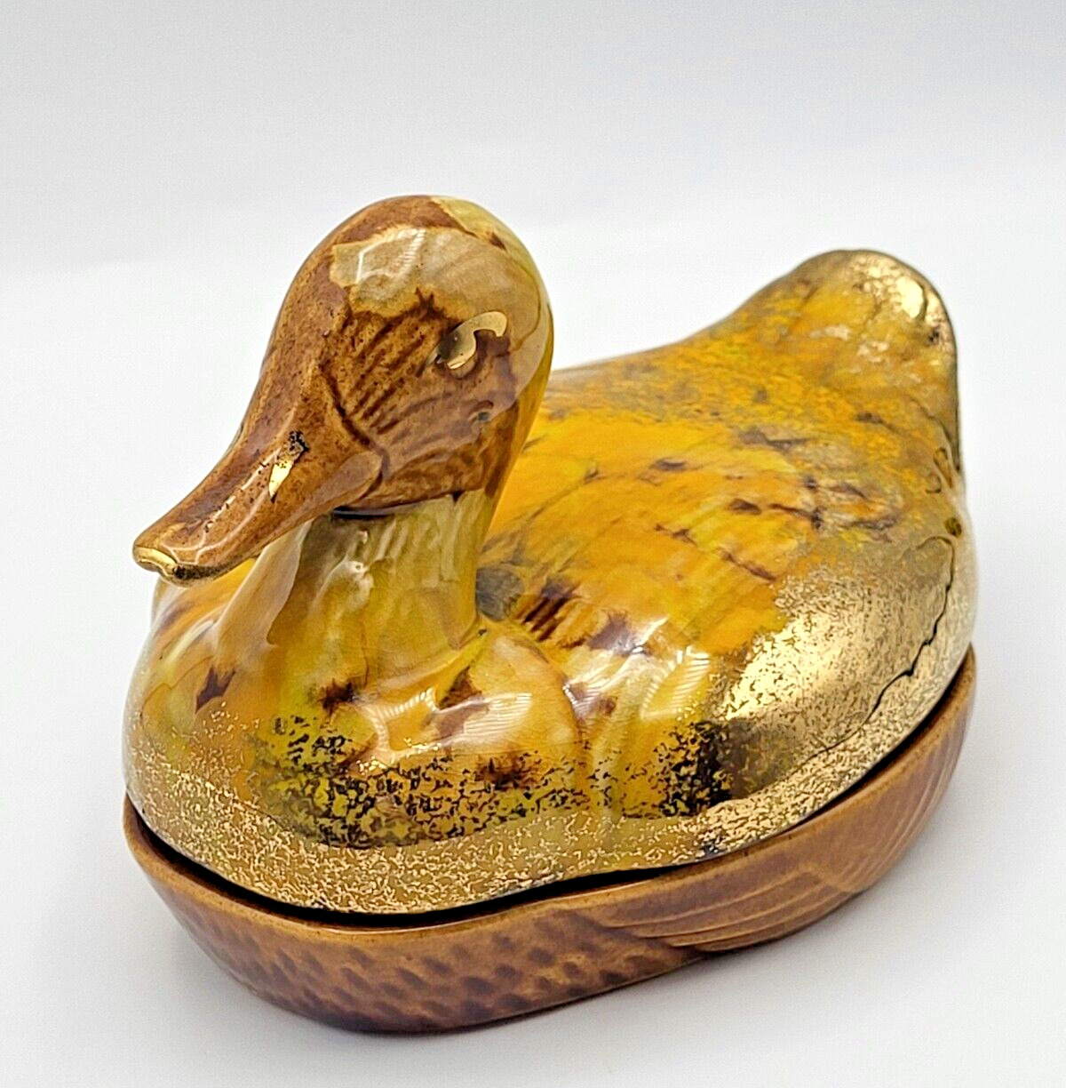 California Originals Pottery Beautiful Glazed Duck w/ Lid Trinket Dish MCM Decor