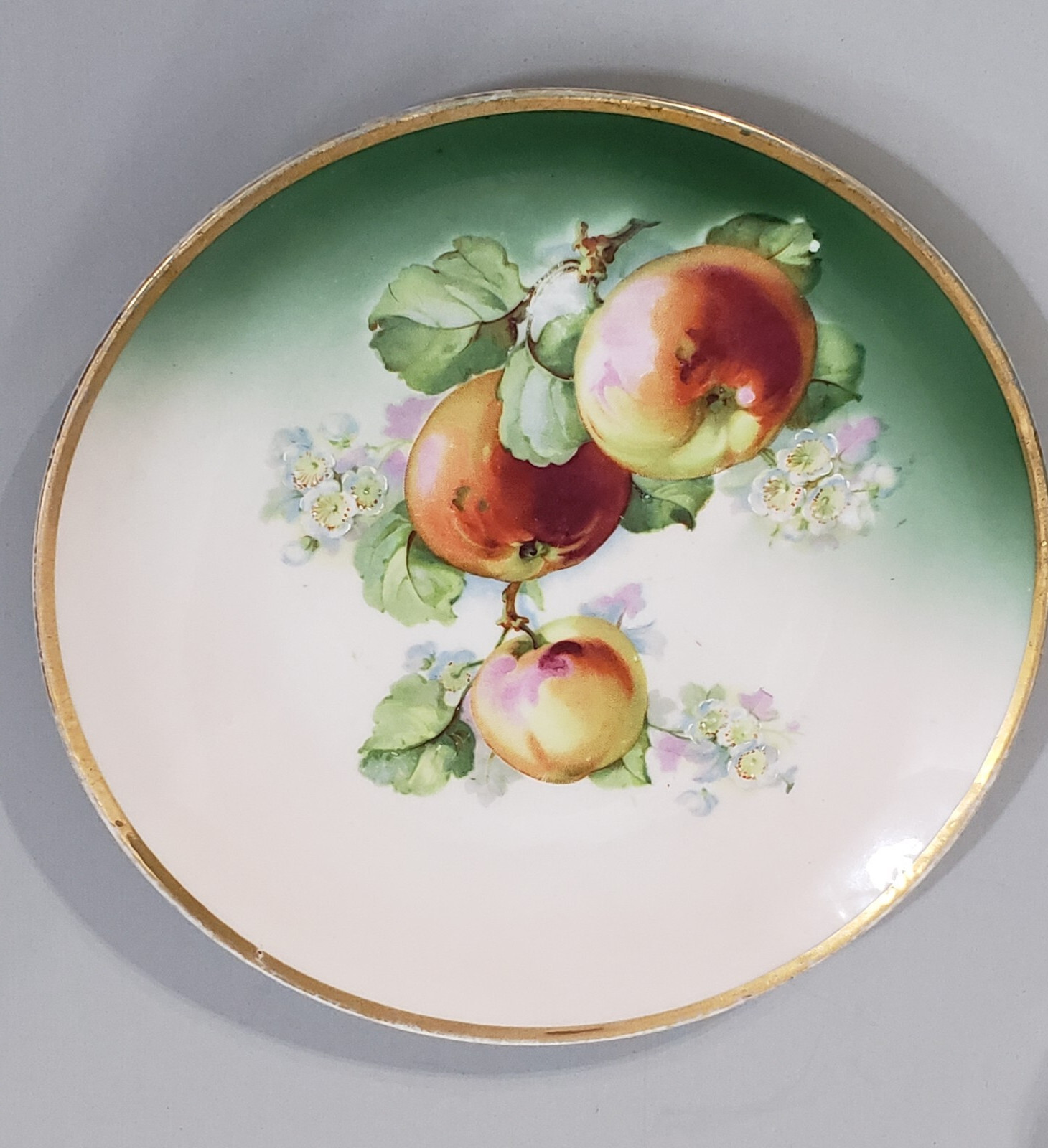 Vintage Hand Painted Plate Apples with Blossoms c1900s German Gold Trim 8\'\' Vintage Hand Painted Plate Apples with Blossoms c1900s German Gold Trim 8\'\'