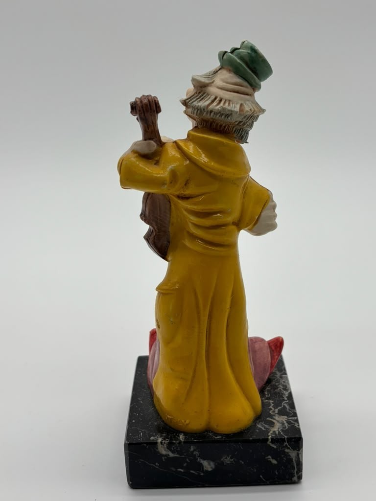 Vintage Clown Violin Player Figurine Musician Fiddle Black Marble Style Base