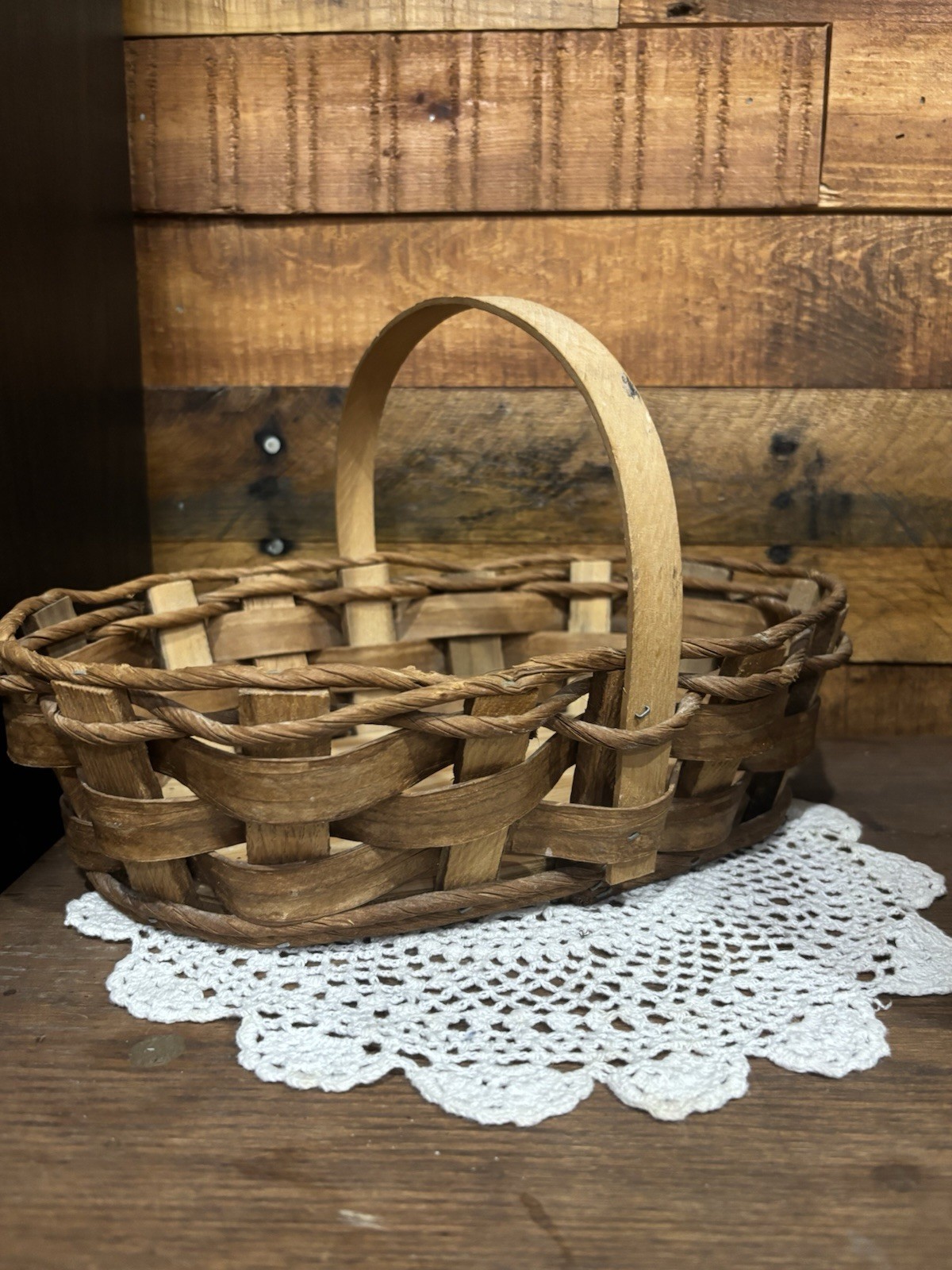 Vintage Wooden Woven With Handle And Sturdy Bottom