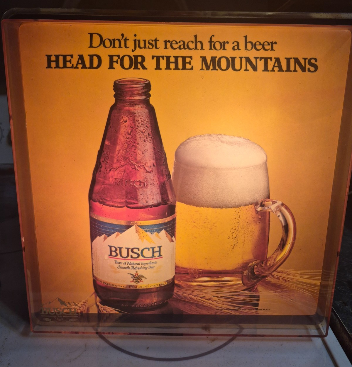 Vintage Busch Beer Lighted Sign “Head for the Mountains” Everbrite WORKING Vintage Busch Beer Lighted Sign “Head for the Mountains” Everbrite WORKING