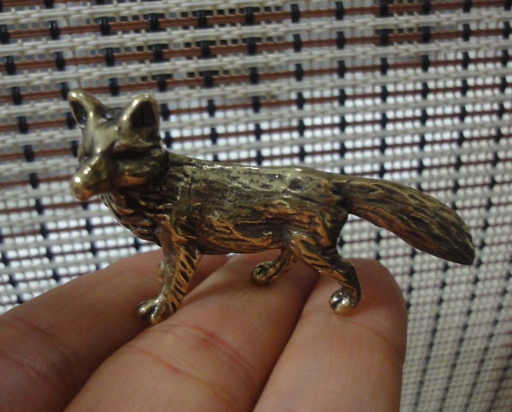 Solid Brass Fox Figurine Handmade Miniature Statue Home Ornament