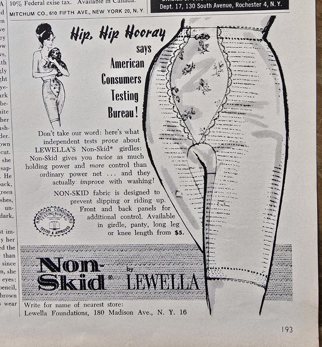 1963 Women\'s Lewella Non-skid Girdle Hip Hip Hooray Vintage Fashion art Ad 