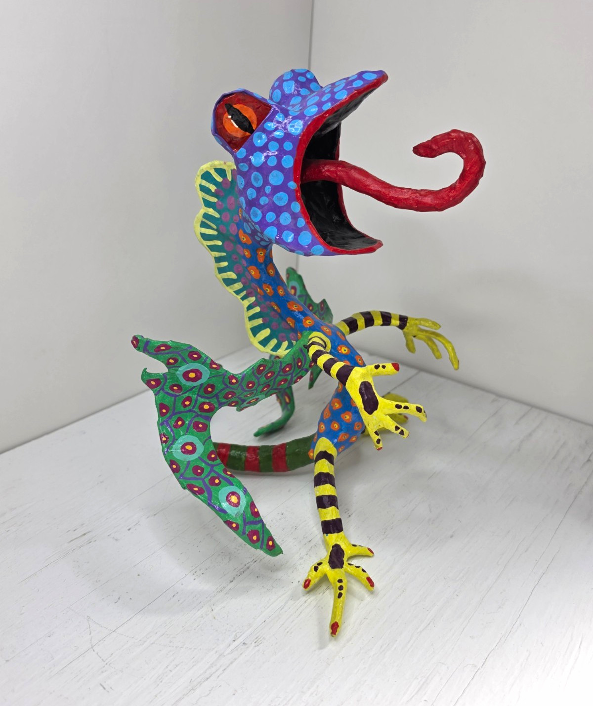 Mexican Folk Art Handmade Paper Mache Monster Figurine Hand Painted Cool Piece