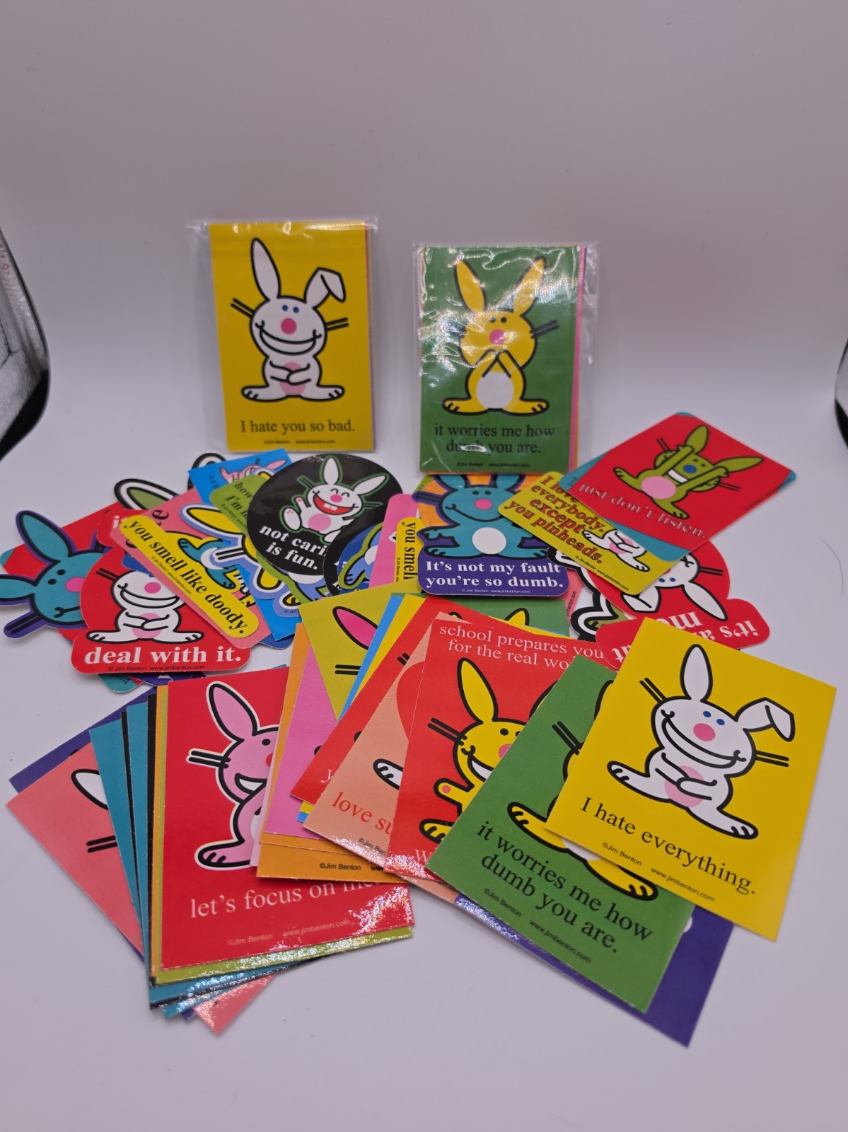 vintage It's Happy Bunny die-cut and vending machine stickers Around 100