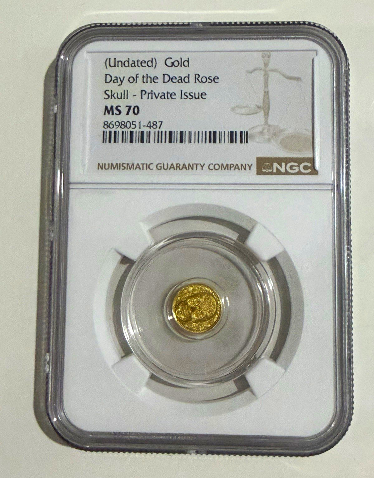 NGC MS70 Gold Day of the Dead Rose Skull Private Issue Coin Mexican
