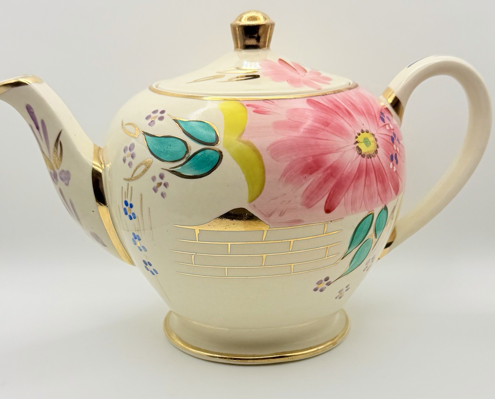 MINT Vintage Sadler England Teapot 1960s Retro Floral & Gold Tea Pot NO CRAZING MINT Vintage Sadler England Teapot 1960s Retro Floral & Gold Tea Pot NO CRAZING