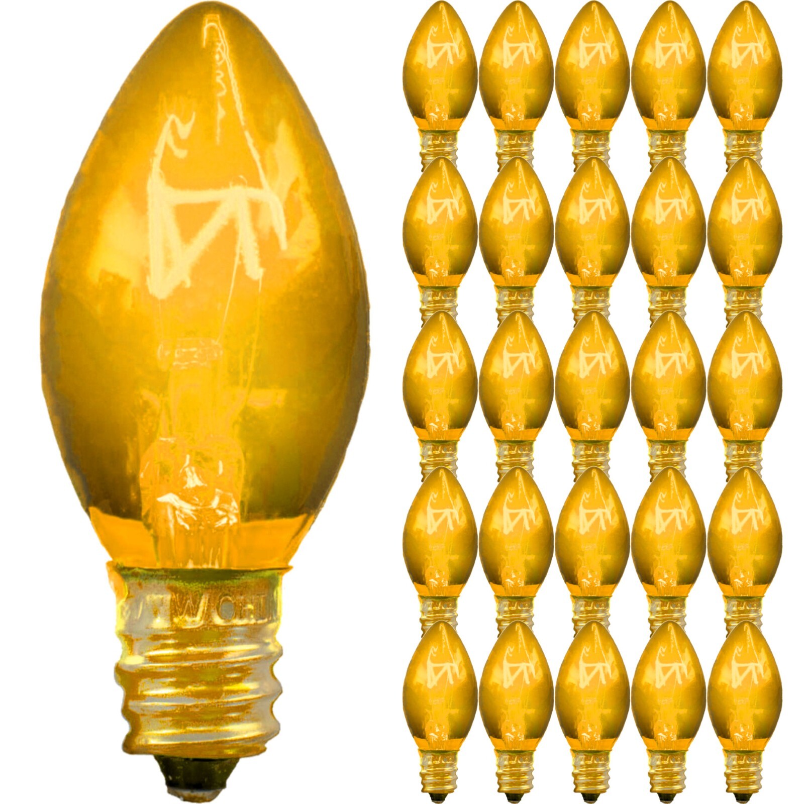 C-9 YELLOW CLEAR STEADY LIGHT BULBS BRAND NEW 1 BOX OF 25 C9 Gold CHRISTMAS