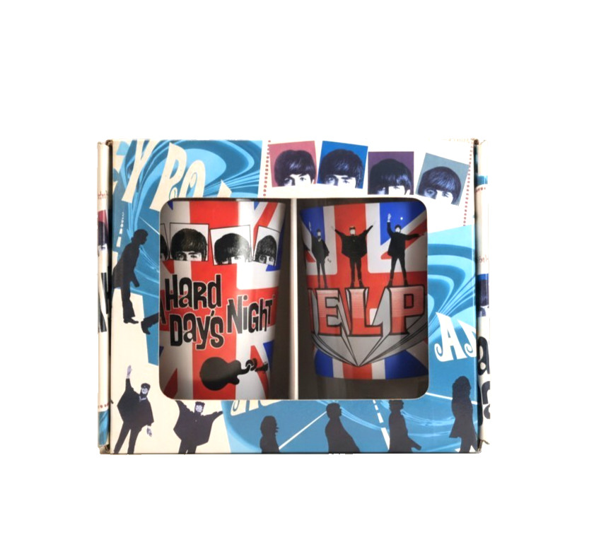 Beatles Hard Days Night Glass Set Radio Promo 16oz Collectible 2 Drinking Glass