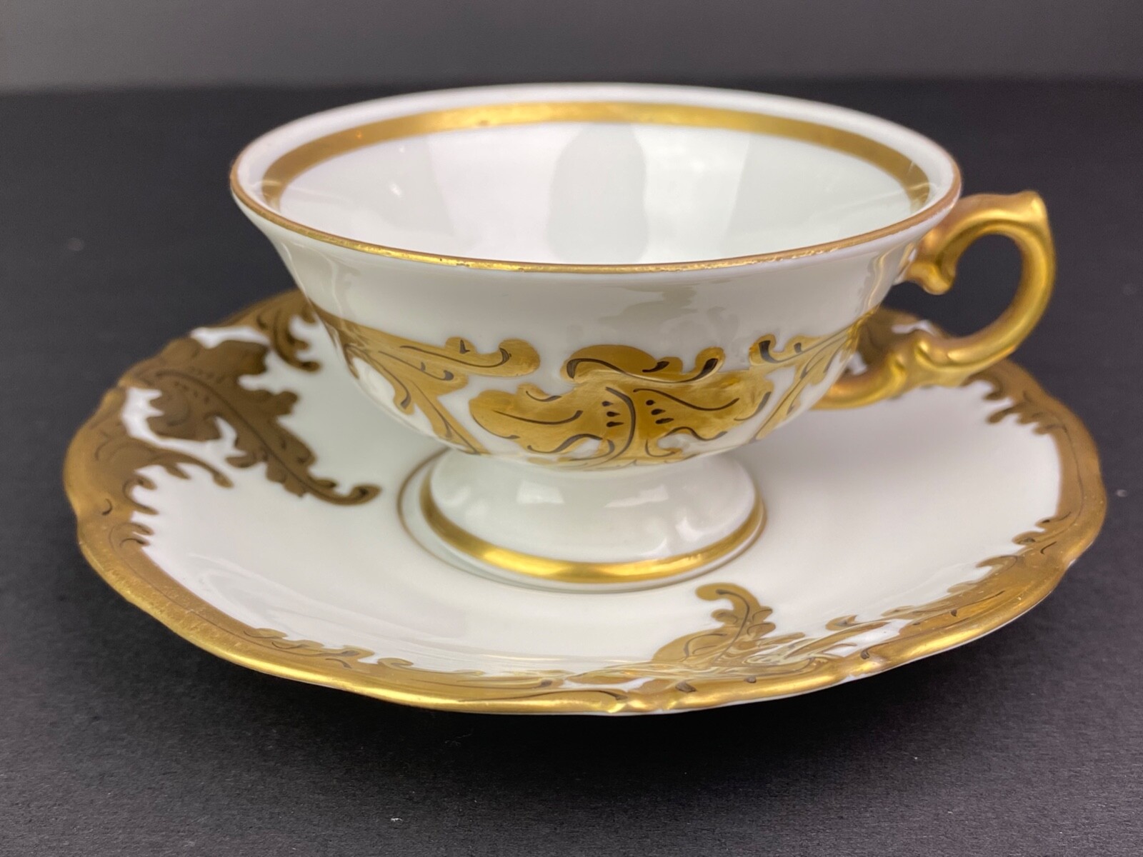 WAWEL Vintage Gold and White Demitasse Cup & Saucer WAWEL Vintage Gold and White Demitasse Cup & Saucer