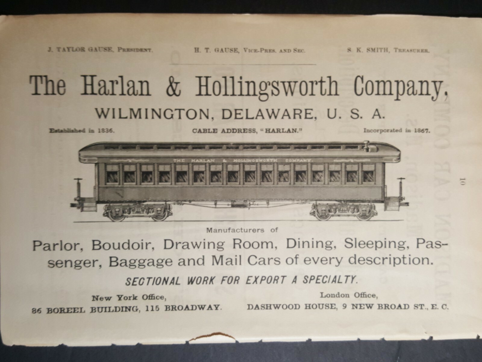 Original 1898 print ad Harlan & Hollingsworth railroad train car picture Delawar