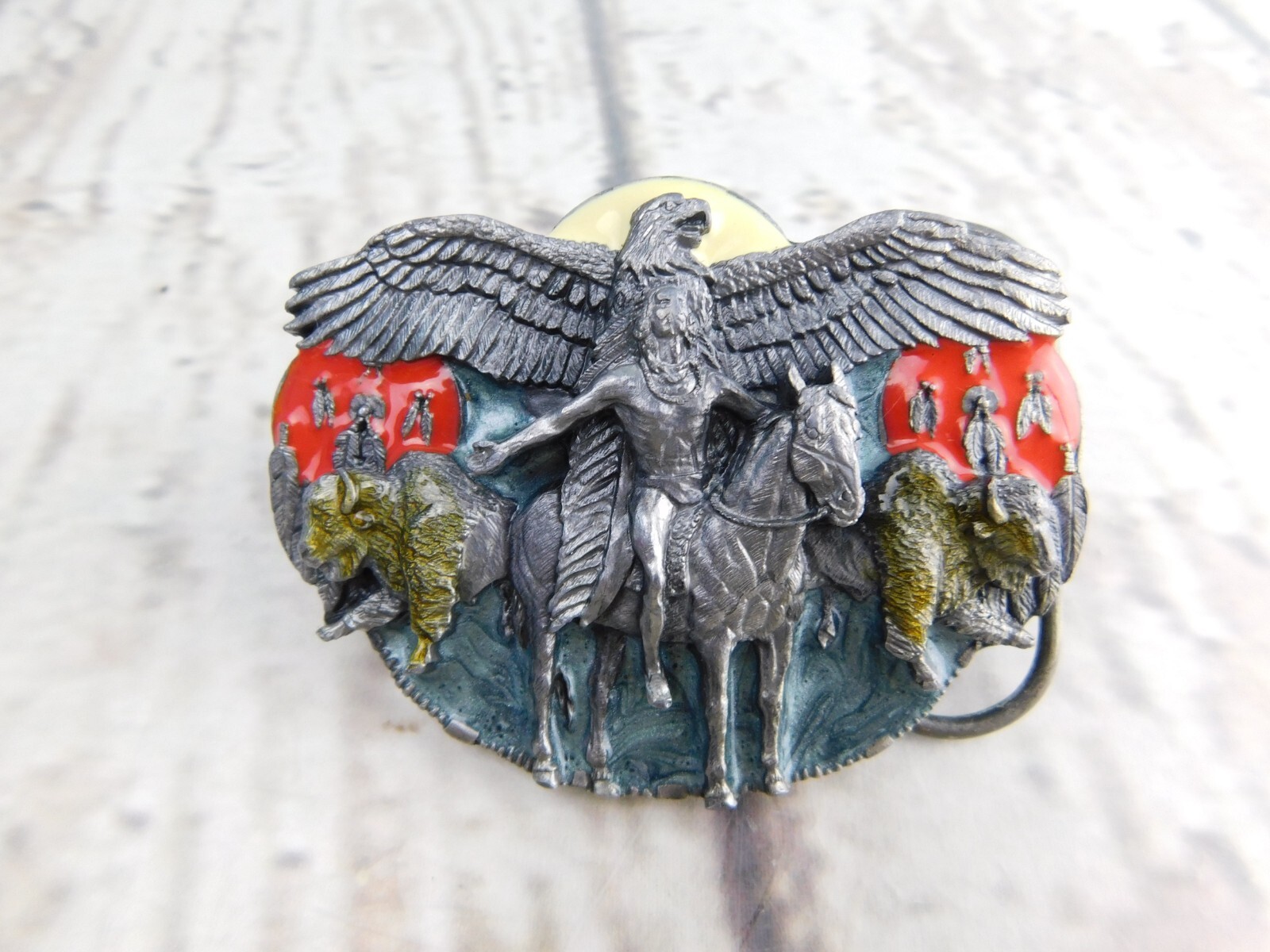 Vtg Siskiyou X-50 1988 Native American Indian Soaring Eagle Buffalo Belt Buckle