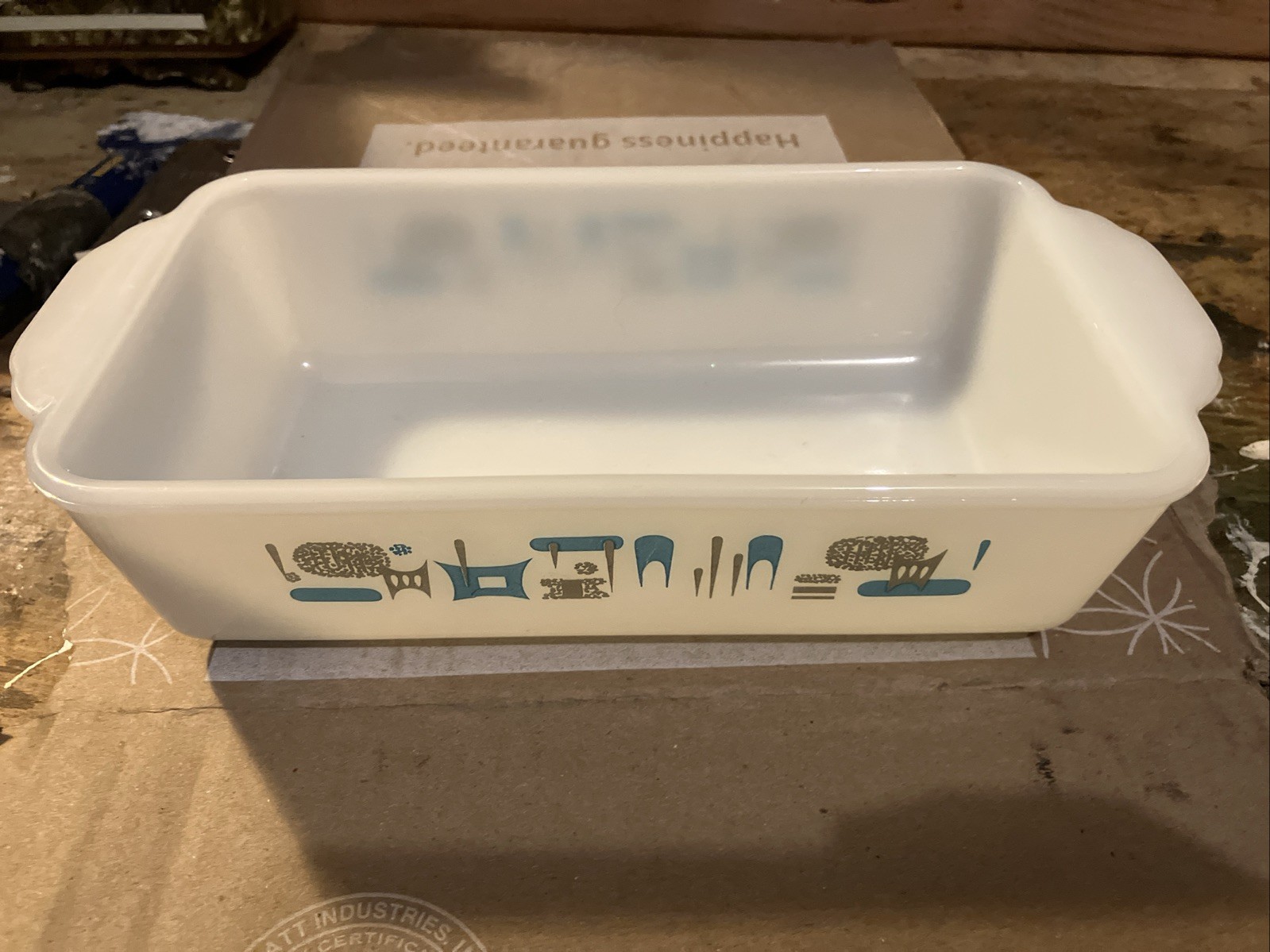 Vintage MCM Royal China Blue Heaven 9”Glass Rectangular Baking Dish- Excellent