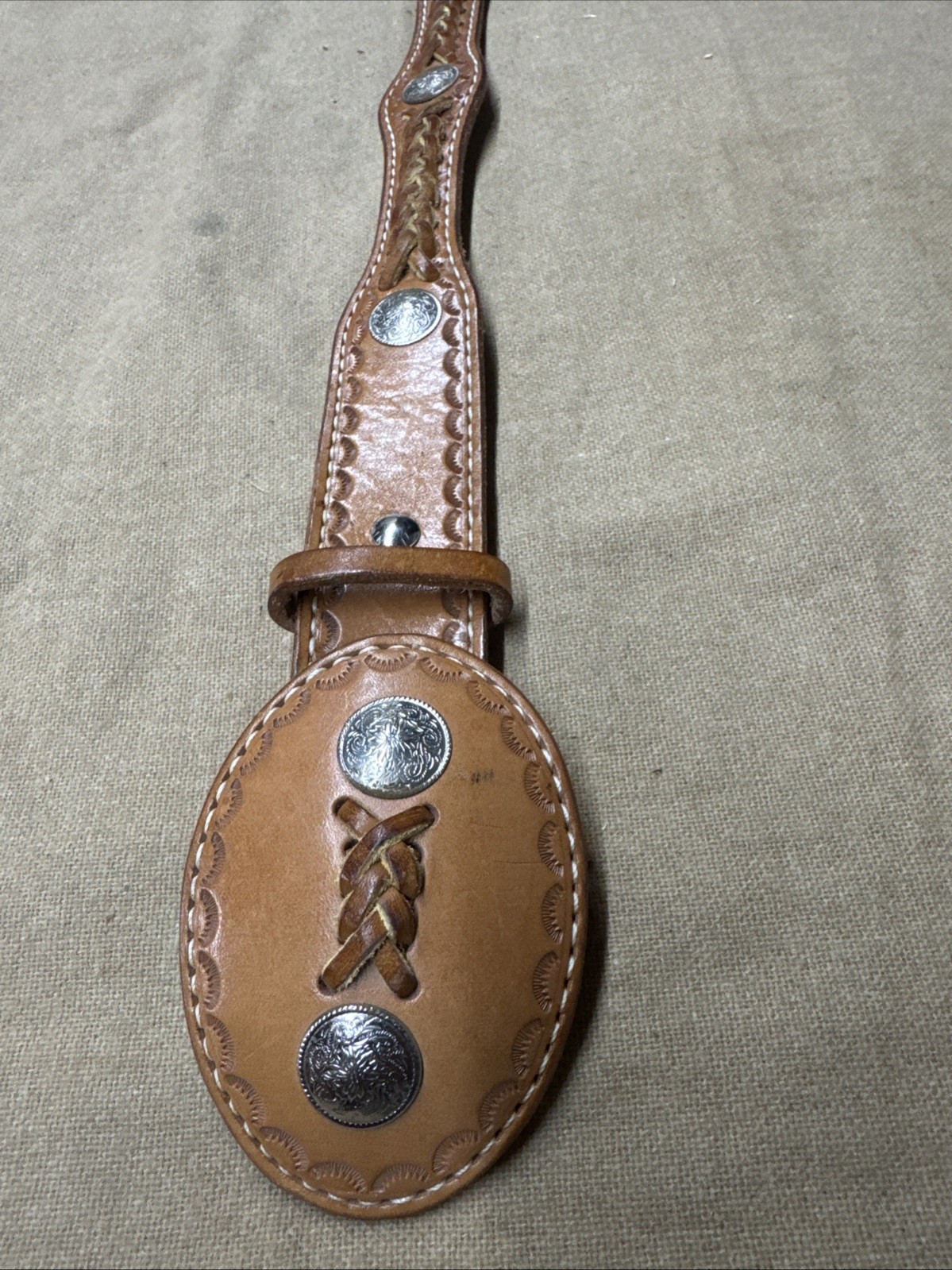 Vintage Leather Western Belt With Buckle 37” Medallions Scalloped 