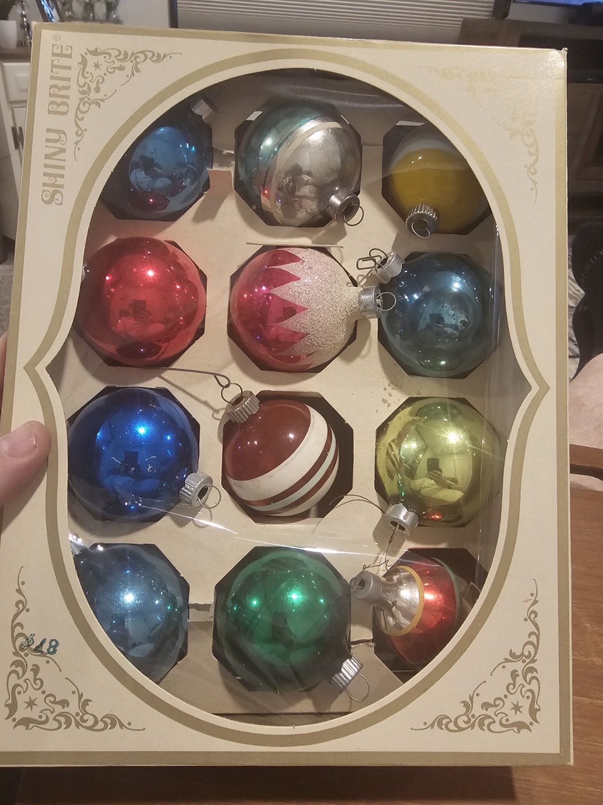 12 Vintage Shiny Brite Christmas Ornaments (Top)