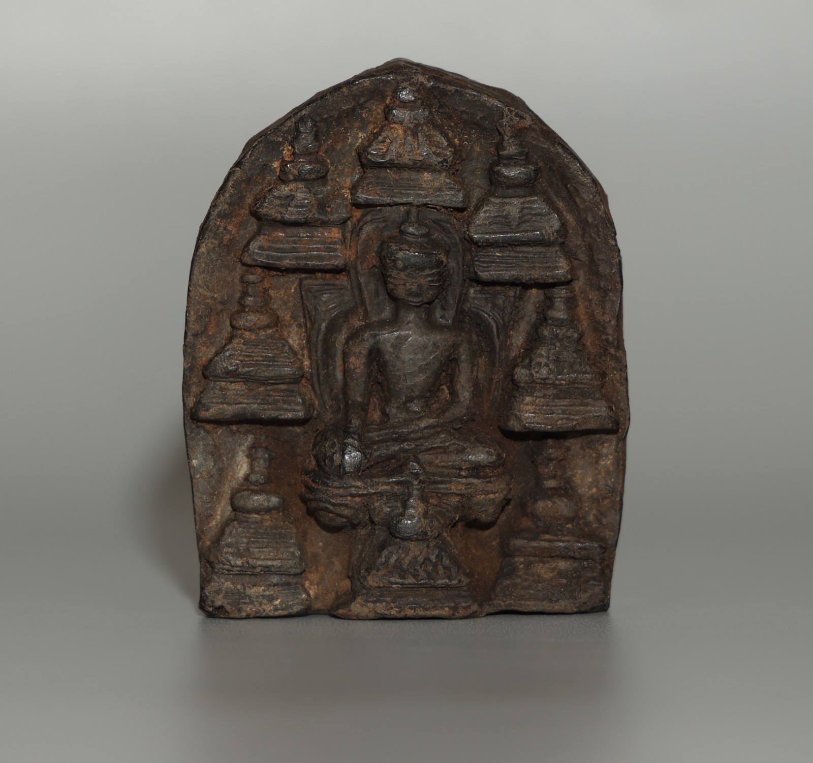 Tibet 1500s Old Antique Clay Tsa Tsa Buddha Statue Eight Stupas Sakyamuni Buddha