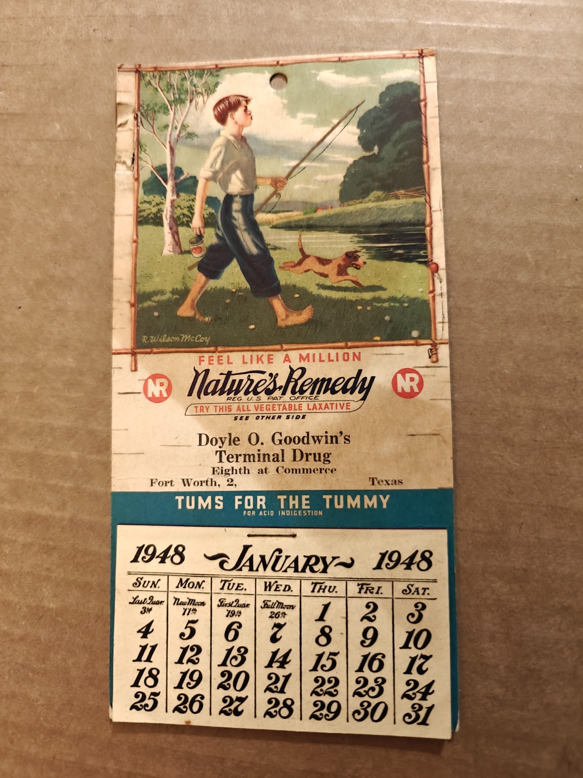 Vintage 1948 Natures Remedy Tums Advertising Calendar 3.5” X 7” Boy and dog Vintage 1948 Natures Remedy Tums Advertising Calendar 3.5” X 7” Boy and dog