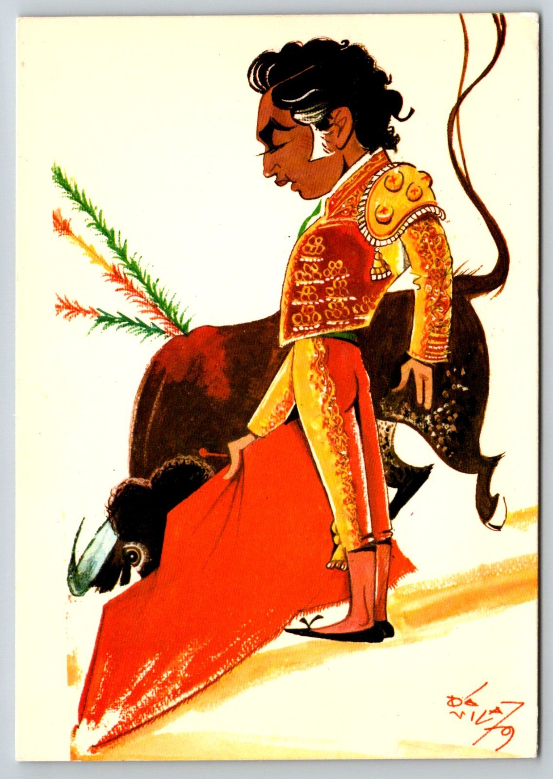Bullfighter Spain Artist Signed Postcard Bullfighter Spain Artist Signed Postcard