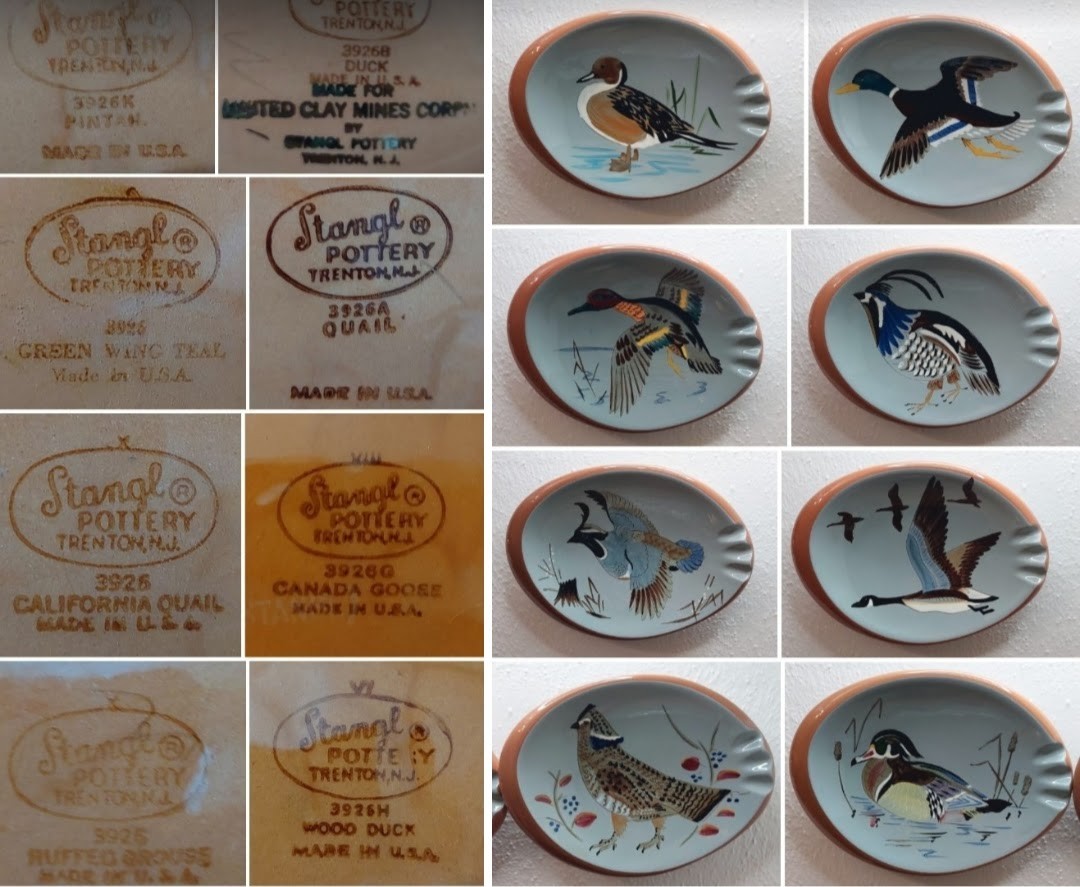 Vintage MCM Stangl Pottery collector's set (x8) of sportmans game bird ashtrays