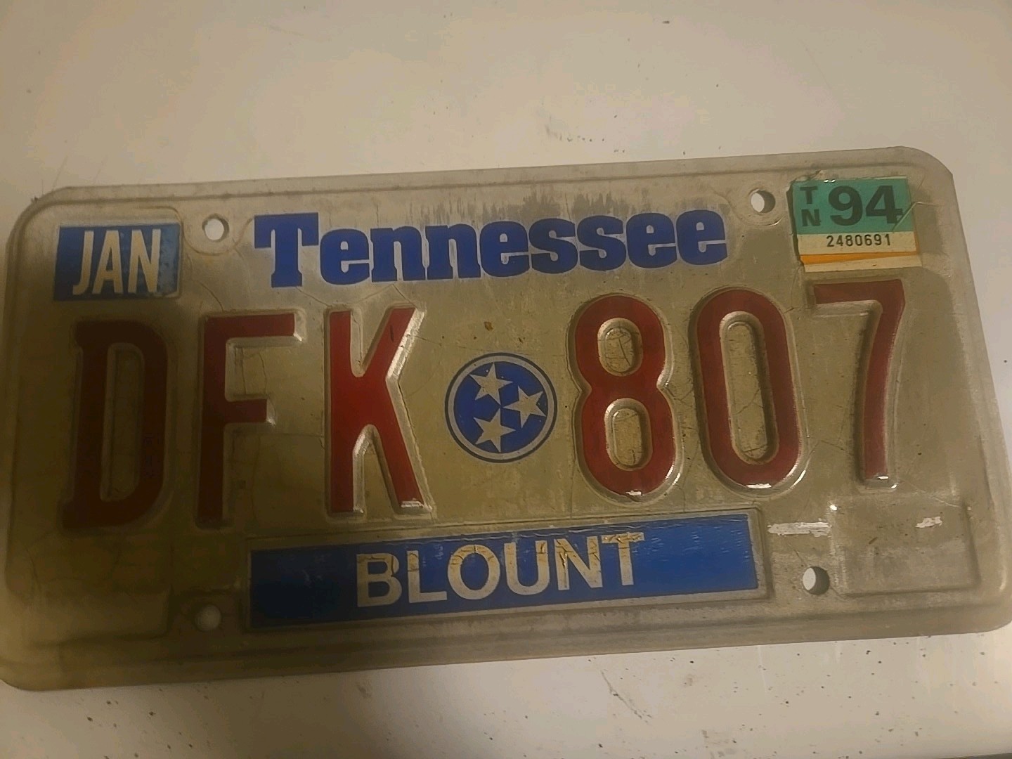 Vintage 1994 Tennessee  License Plate # DFK 807 Blount County
