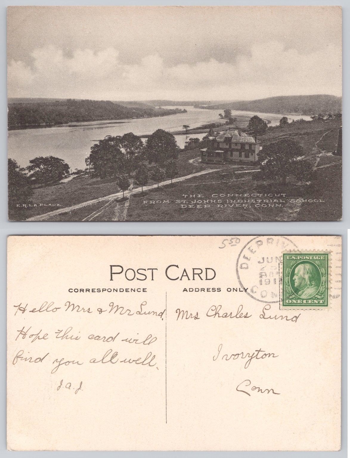 Deep River CT St. John\'s Industrial School Connecticut River 1911 Postcard