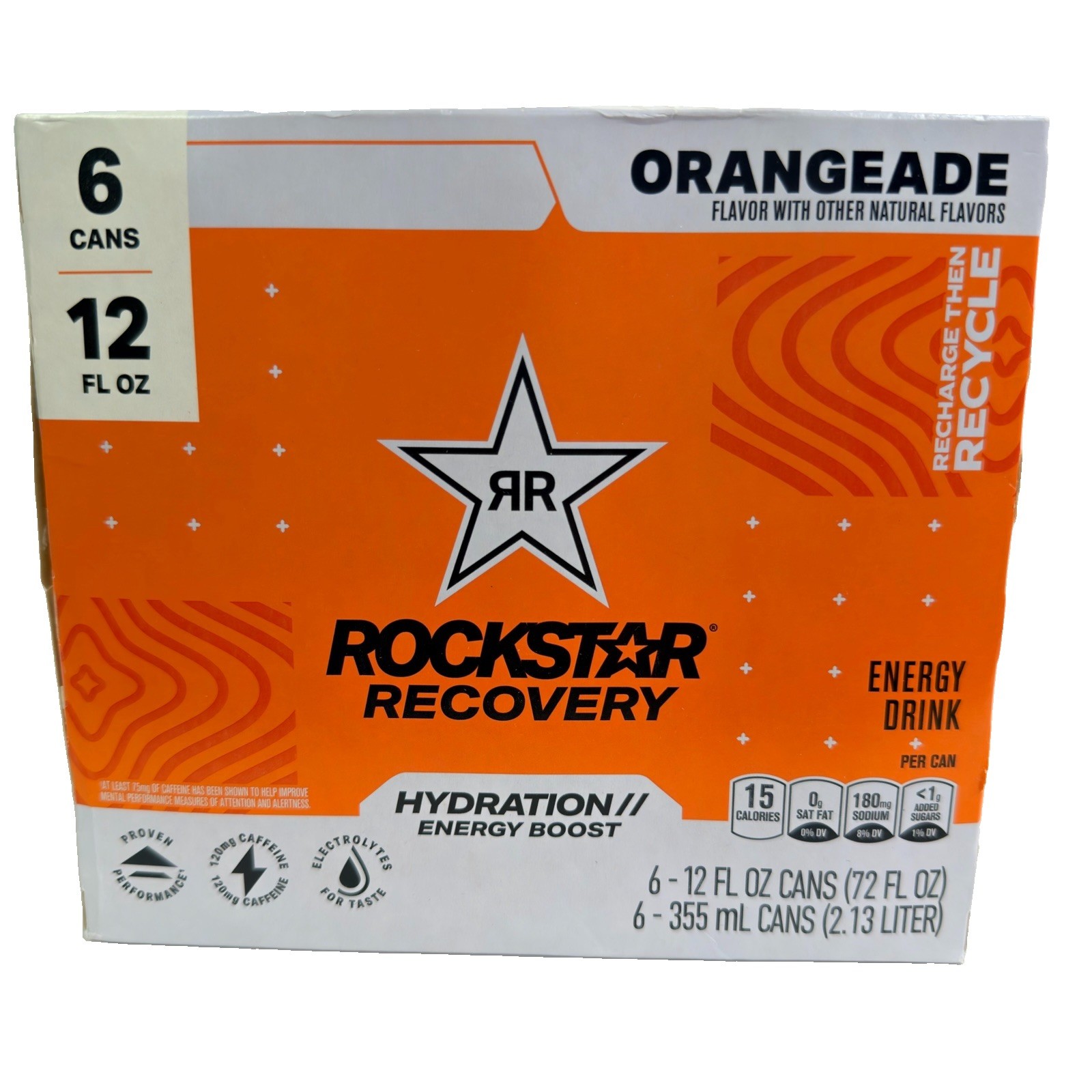 Rockstar Recovery Orangeade 12 fl oz 6 Pack Energy Drink *Slim Cans* 