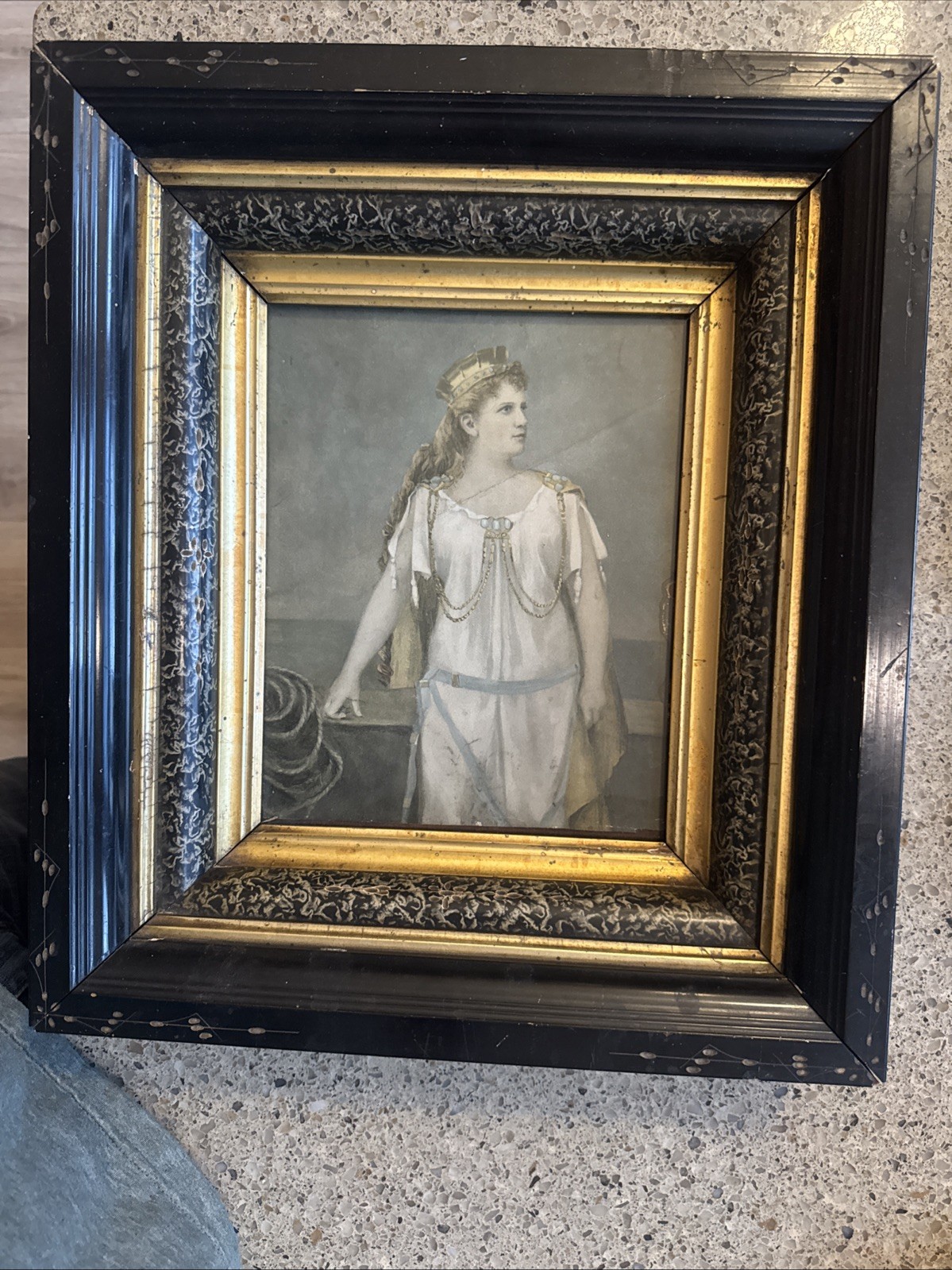 Opera Singer Hungarian Katharina Klafsky c1895 Old Gravure print W/ Ornate Frame