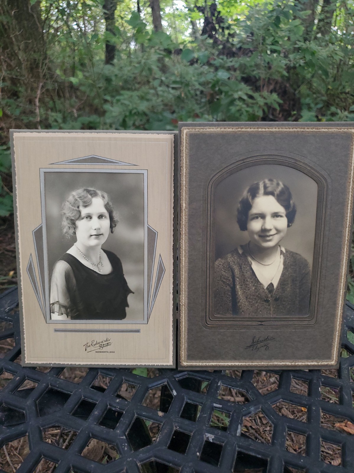 2 Antique 1920s Photo Pretty Sisters Young Girls Pin Curls Matted Board Frames