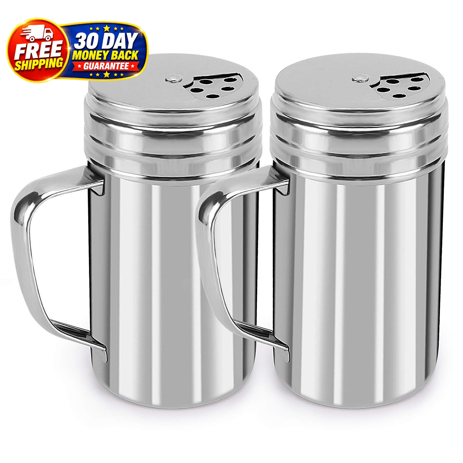 13oz Salt and Pepper Shakers with Adjustable Pour Holes, Stainless Steel 13oz Salt and Pepper Shakers with Adjustable Pour Holes, Stainless Steel