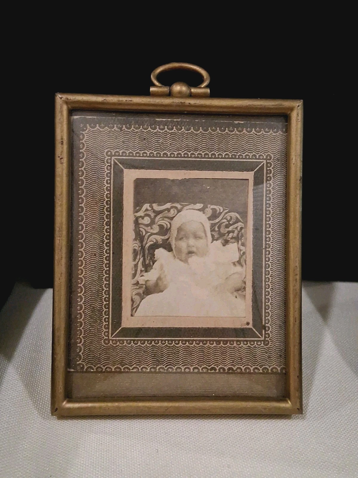 1890s Framed & Matted 1.5in Silver Albumin Photo,Infant in White Outfit With Bow 1890s Framed & Matted 1.5in Silver Albumin Photo,Infant in White Outfit With Bow