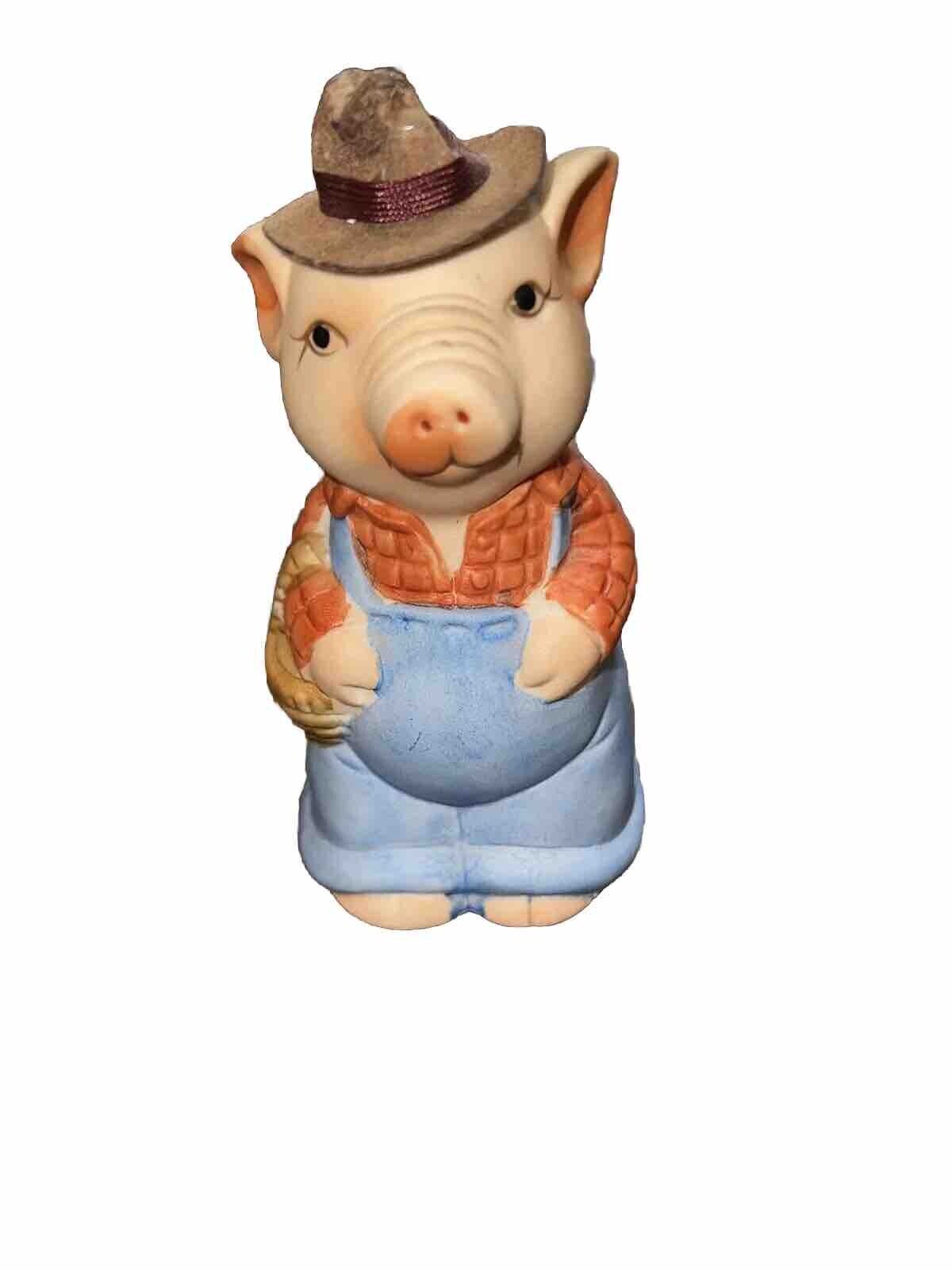 VTG Farmer Pig Piggy Bank Porcelain Figurine Collectible Signed Jacco Japan 5”
