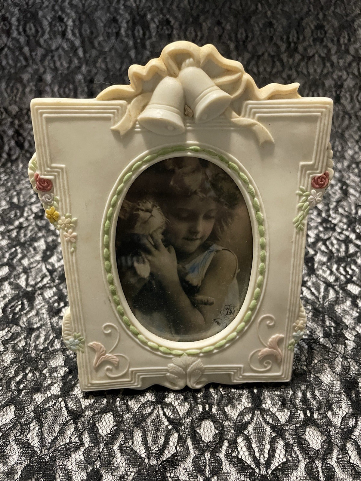 Vtg WEDDING BELLS & FLORALS Picture FRAME ~ Loui Michel Cie Art Nouveau 3\